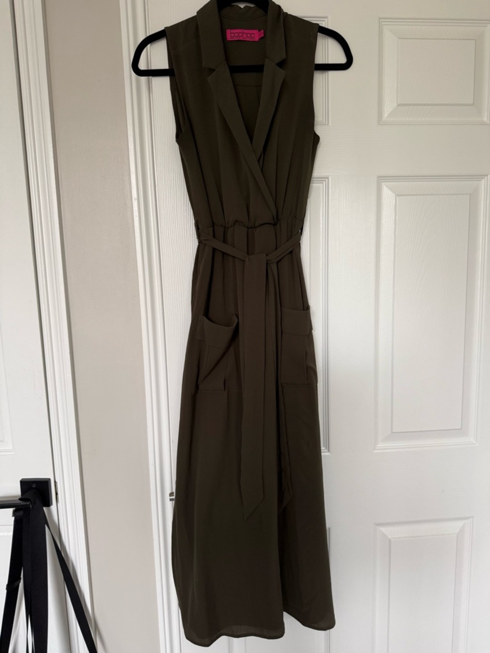 Boohoo Olive Sleeveless Wrap Maxi Dress with Belt